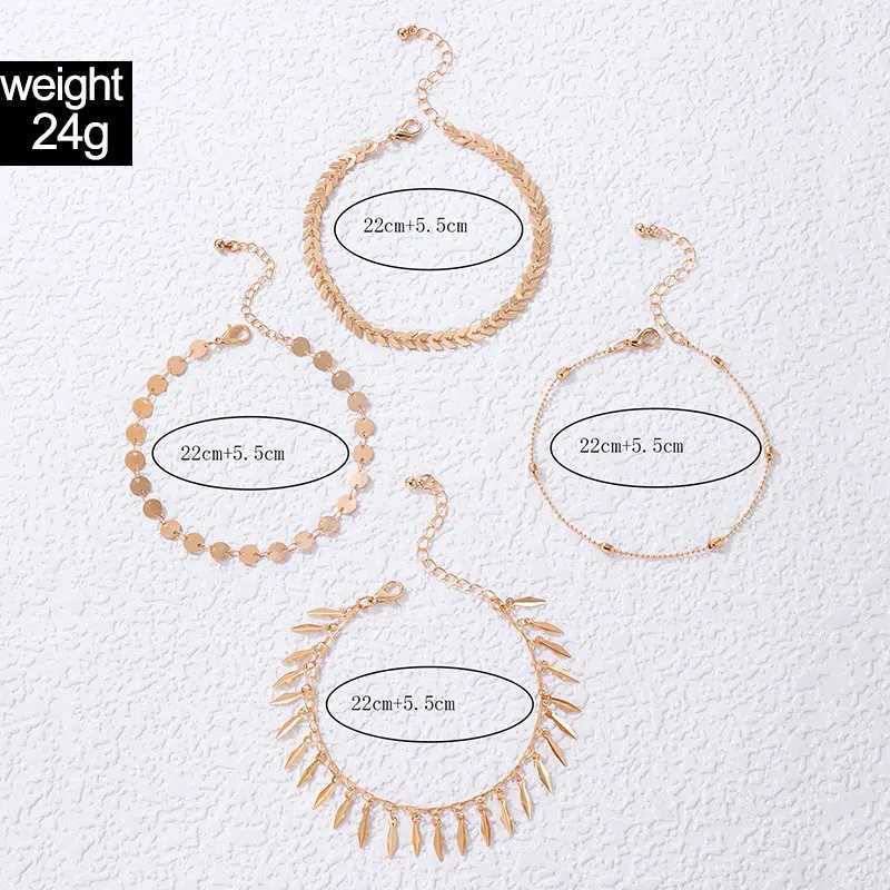 발목 토코나 보헤미아 항공기 체인 술 펜던트 멀티 층 풋 체인 기하학적 합금 디스크 쌀 공 4/PCS 세트 발목 팔찌 21733L2403
