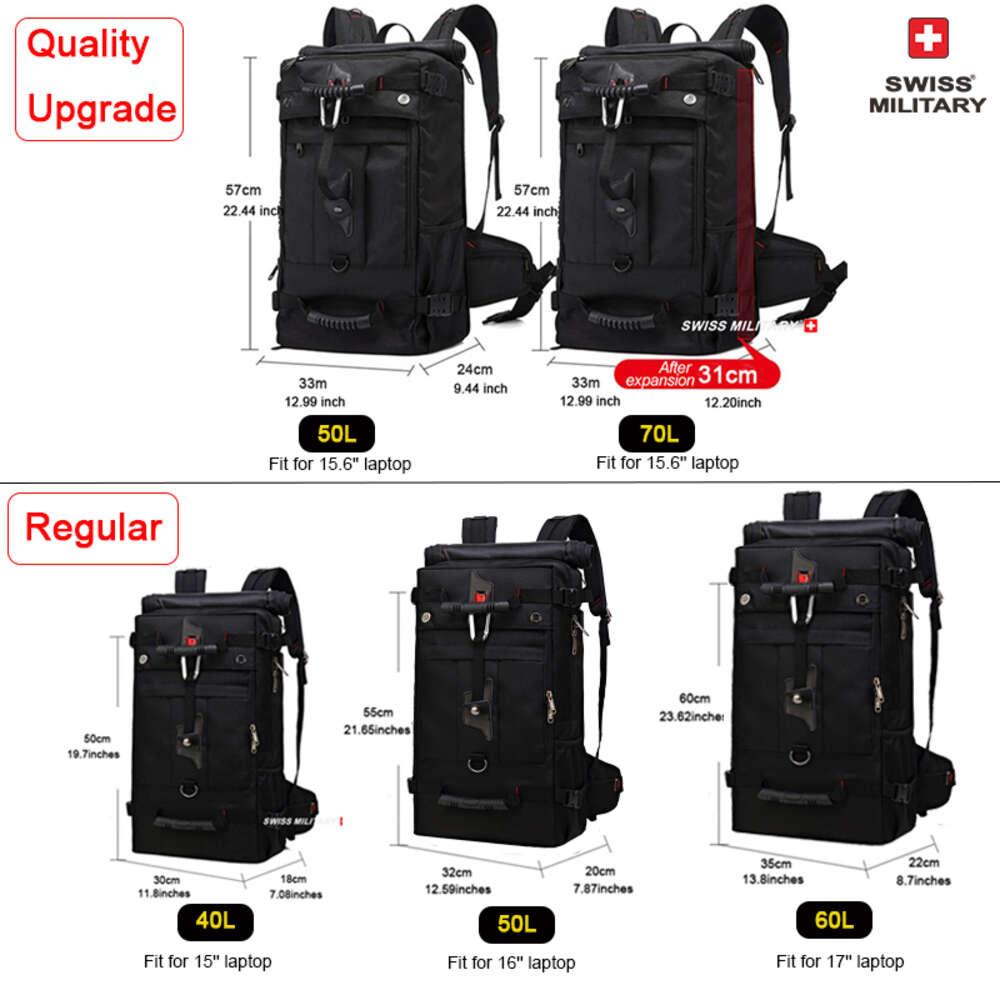 SWISS MILITARY Travel Men Durable Multifunction Laptop Outdoor Mountaineering Fiess Backpack Lage Bag