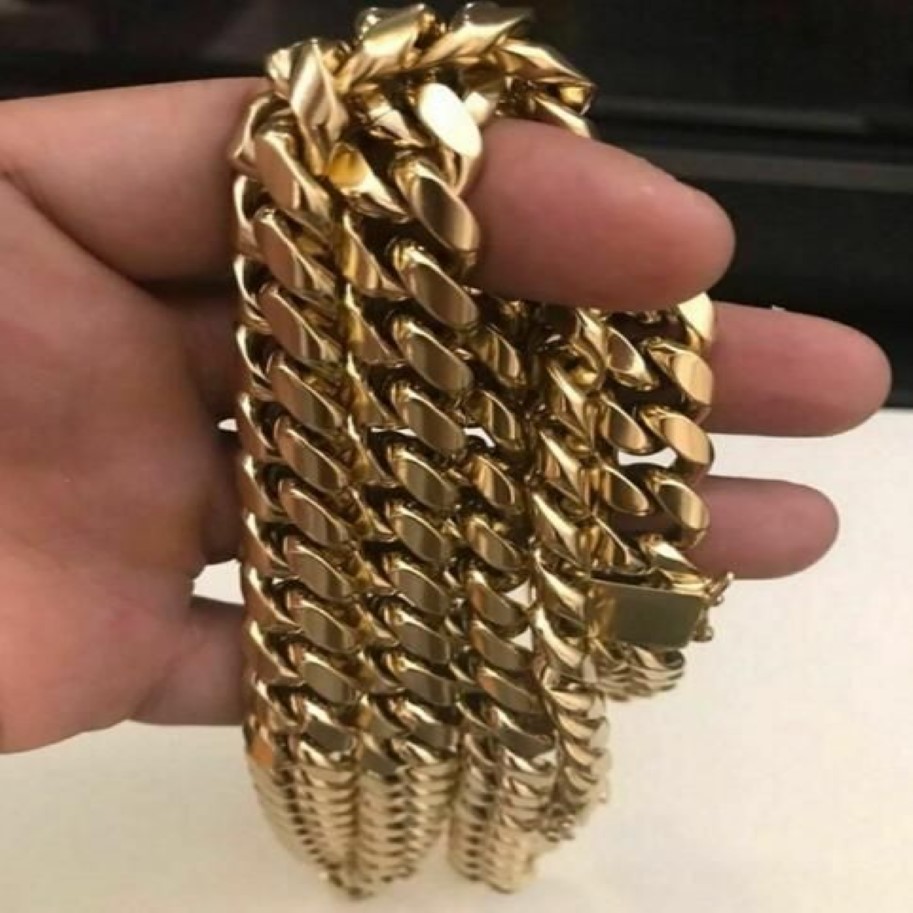 14 -krotny złoto męskie męskie kubańskie link Braceletchain Zestaw stali nierdzewnej 14 mm226w