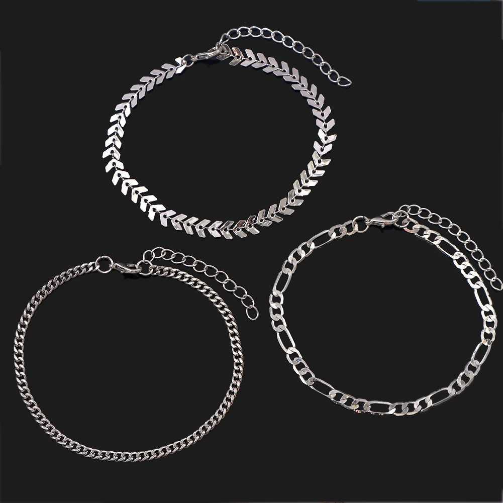 Anklets fashionabla guld och silver multilager fiskben kedja halsband bohemiska sommarsandaler enkel metall ankelarmband smycken2403