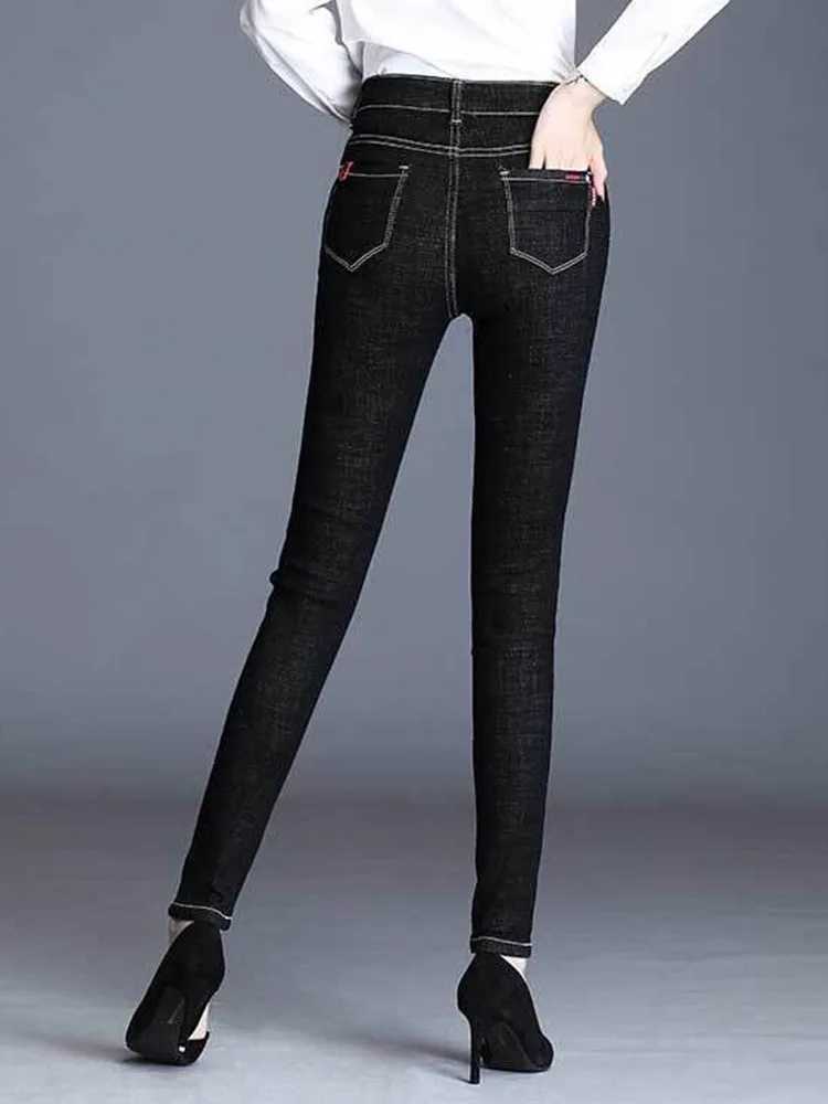 Calças de brim femininas cintura alta magro lápis jeans mulher coreano vintage casual estiramento denim calças oversiz 6xl streetwear magro novo kot pantolon 24328