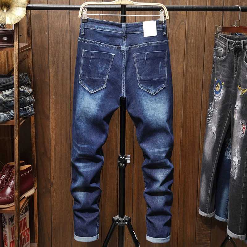 Men's Jeans New Mens Autumn Tiger Head Embroidered Jeans Personalized Blue Elastic Jeans Classic Motorcycle Hip Hop Trousers J240328