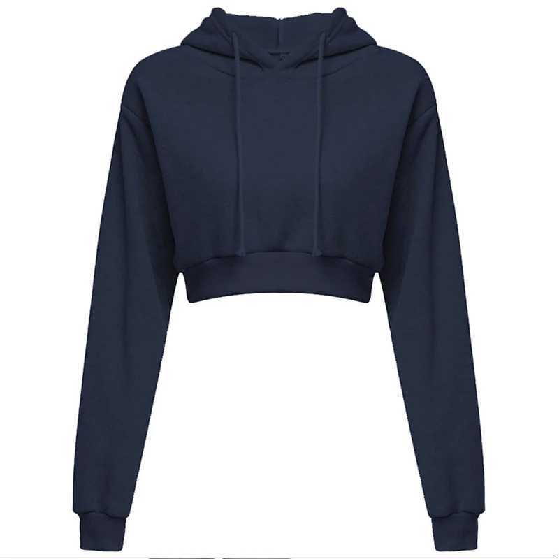 Women's Hoodies Sweatshirts Womens brand solid color short hooded Sweatshirt spring autumn winter cotton pullover navel exposed sweater S-2XL 24328