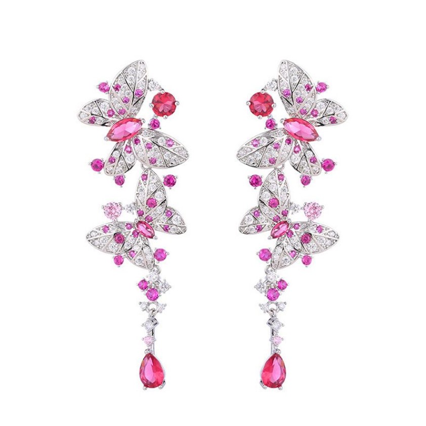 Luxury Farterfly Dangle Earring Designer för Woman S925 Silver Post Party Rose AAA Zirconia Silver White Diamond Earrings South AM284S