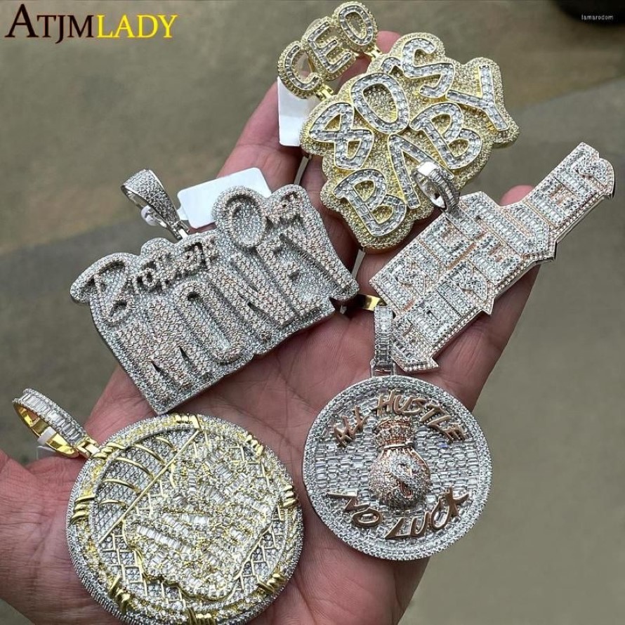 Chaînes Bling All Hustle No Luck Pendentif Glacé Sac d'argent Dollar Symbole Collier Pavé 5A CZ Cubique Zircon Hommes Femmes Hiphop Jewelr206y