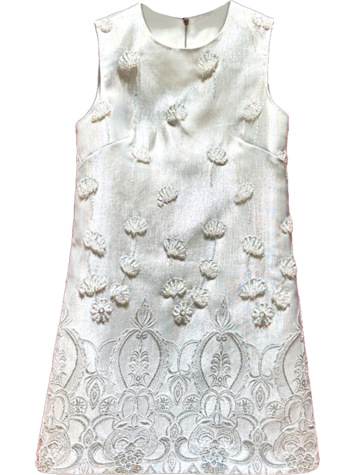 Robe perlée blanche de couleur unie, sans manches, col rond, longueur aux genoux, robes décontractées, printemps 2024, X4M2612306
