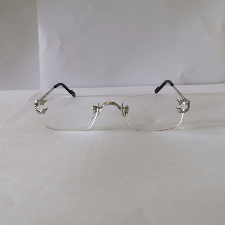 Lunettes sans monture en métal argenté, verres transparents, montures de lunettes de soleil à la mode pour hommes avec Box255b