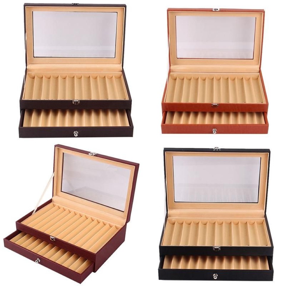 Schmuckbeutel Taschen 24 Fächer Holz-Füllfederhalter-Vitrine Luxus-PU-Lederetui Organizer270N