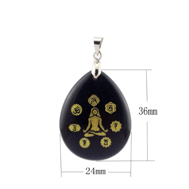 Natural Stone Engraved 7 Chakras Sanskrit Yoga Sitting Pattern Pendant India 7-chakra Meditation Reiki Necklace Amethyst Rose Quar1881