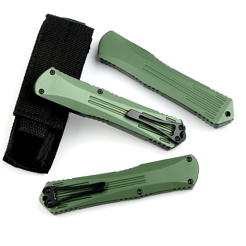 Specialerbjudande CK High End Auto Tactical Knife D2 Stone Wash/ Black Titanium Coated Blade CNC Green Aviation Aluminium Handle EDC Pocket Knives With Nylon Bag