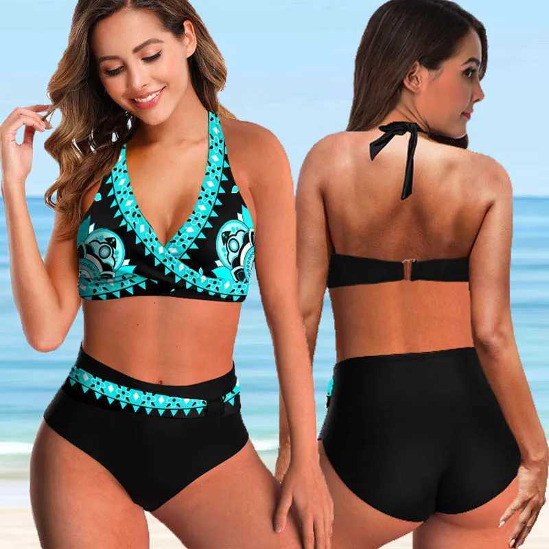 Kvinnors badkläder 2022 Ny hög midja bikini Sexig baddräkt Kvinnor Push Up Bathing Suit Bikini Set Plus Size 5XL Badkläder Kvinnor Beach Swimming Suit T240328