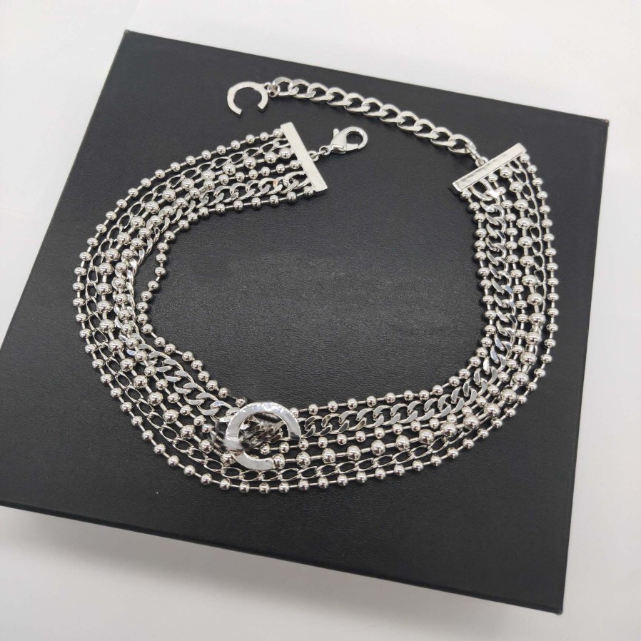 2022 Collier pendentif charme de qualité supérieure avec six couches de perles design ras du cou en couleur platine plaqué pour femmes bijoux de mariage cadeau 198G