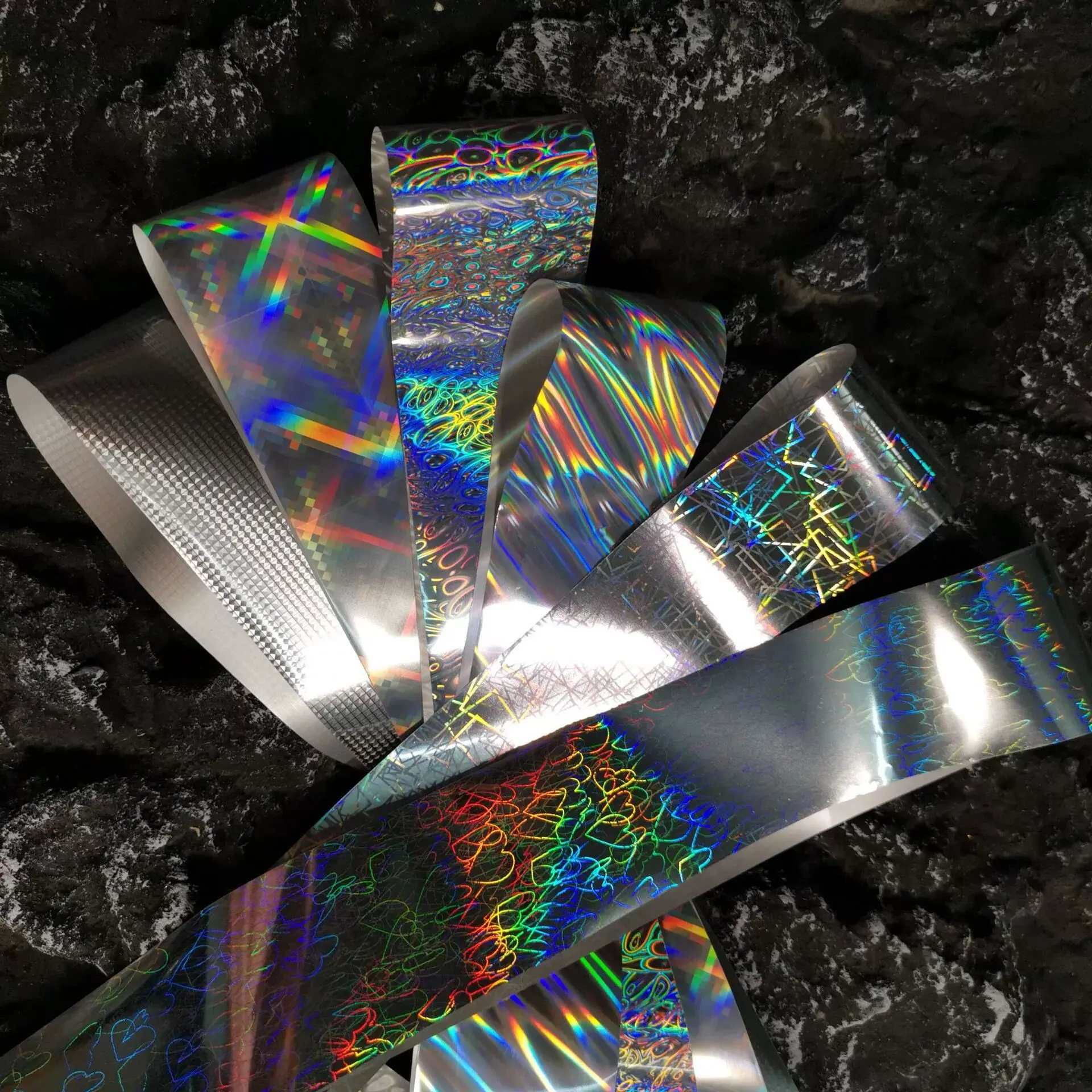 Lastoortsen 100 m Laser-Nagelfolien für Metall-Transferpapier, geometrische Aufkleber, Marmor-Maniküre, Regenbogen-Metallfolien, Auroral-Nageldekorationen