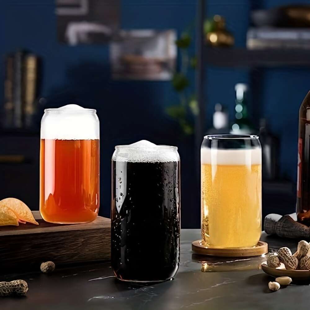 Ensemble de 6 gobelets en verre éco-chic de 16 oz : conception de canette de bière avec couvercles en bambou et paille pour toutes les boissons - facile à nettoyer et réutilisable