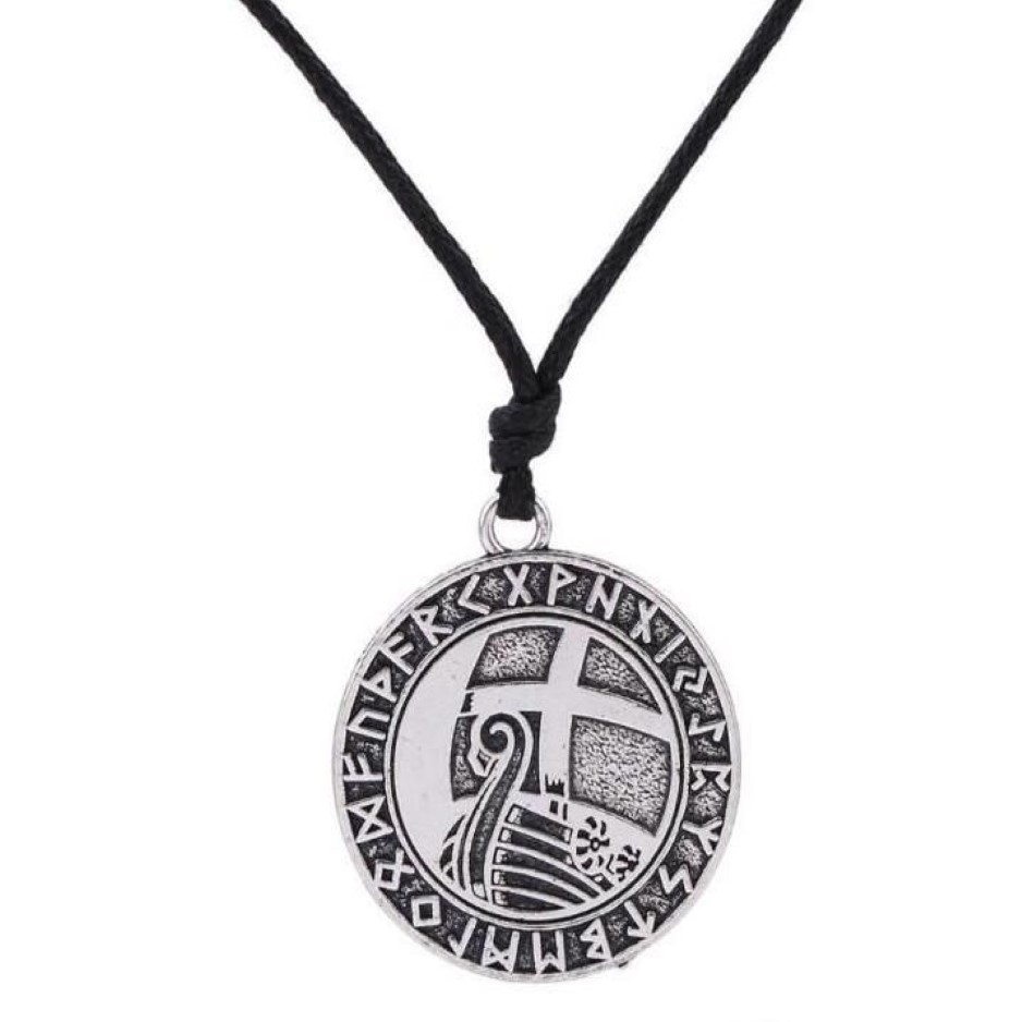 A1 Vintage Religious Supernatural Viking Ship Round Pendant Norse Runes Pagan Amulet Viking Jewelry201i