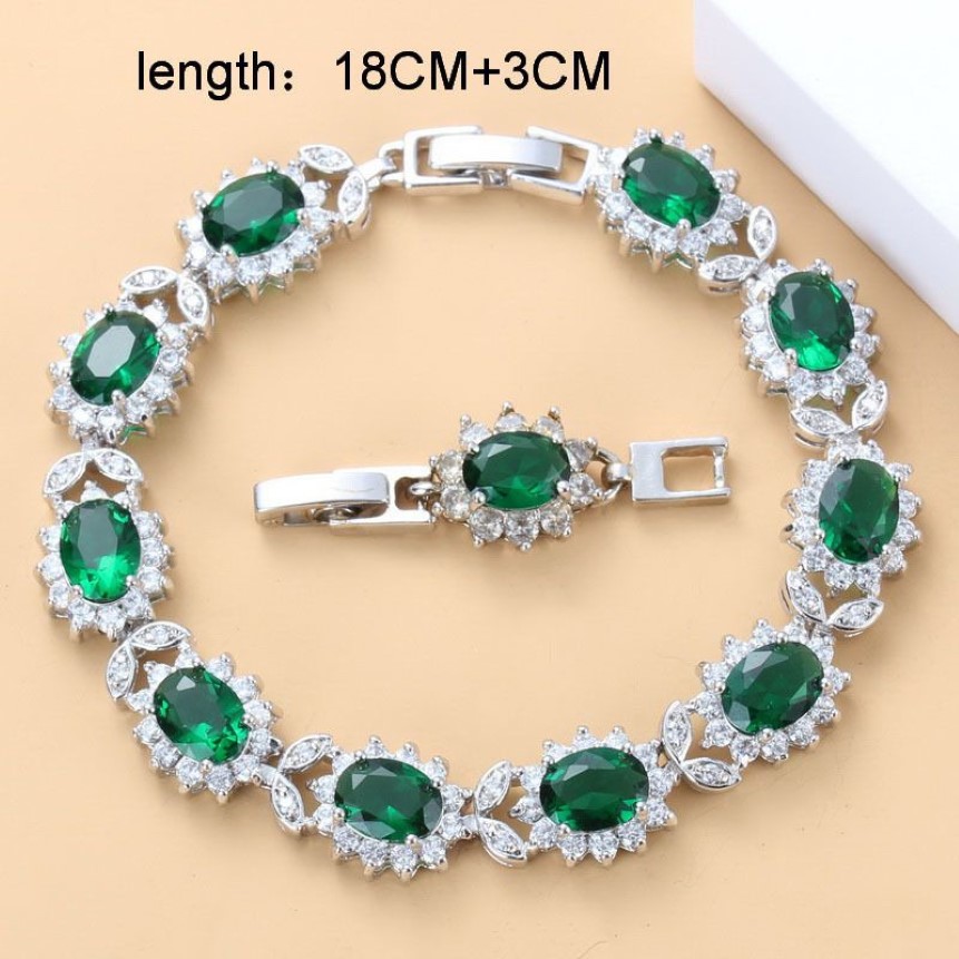 Luxuriöse Dubai Bridal Silber 925 Brial Schmucksets, grüne Kubikzircon, Sonnenblumen-Ohrringe, Halskette, Armband und Ring-Sets 220210239x