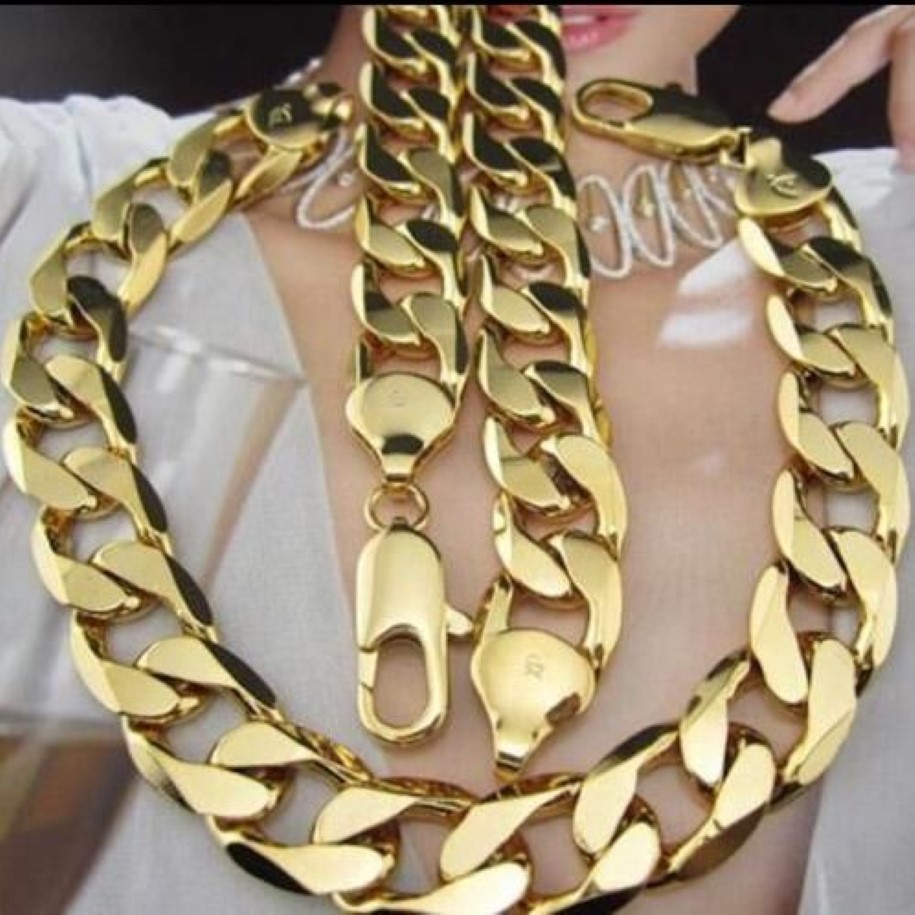 115g HEAVY 12 5MM 18K Gold Filled Bracelet Collier 22 Chaîne Set314h