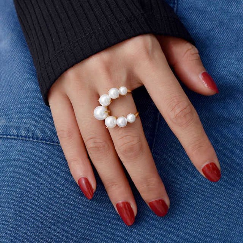 Cluster Rings Big Pearl Rings For Women Hip Hop Cool Large Finger Ring Inlaid Pearl Beads Girls New Fashion Adjustable Ring Jewelr203g