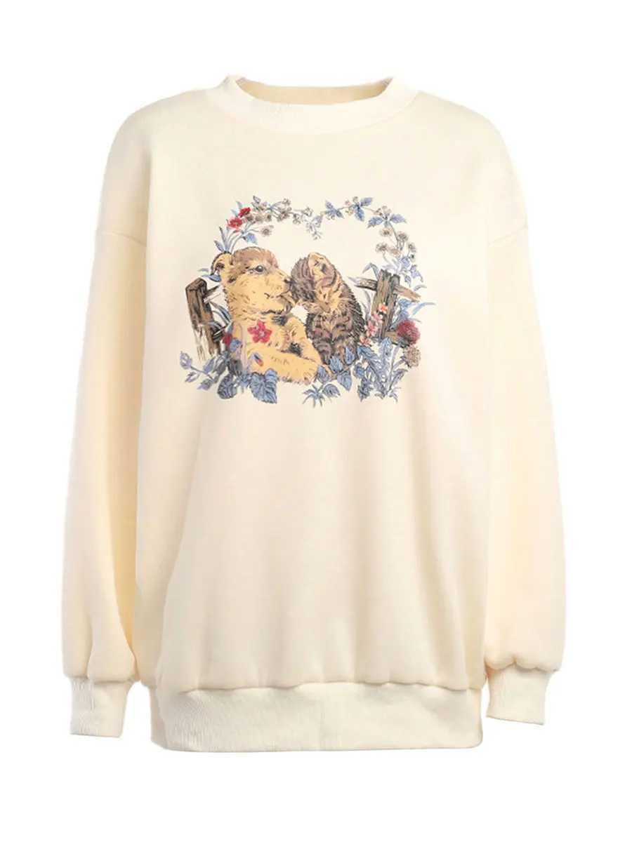 Sweat-shirt à capuche pour femmes, surdimensionné, Vintage, graphique, manches longues, col rond, hauts pull, vêtements d'automne, 24328