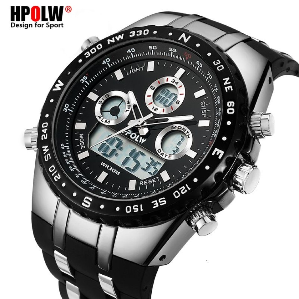 Męski luksusowy analogowy cyfrowy kwarc zegarek nowa marka HPOLW Casual Watch Mężczyzn G styl Waterproof Sports Military Shock Watches CJ207C