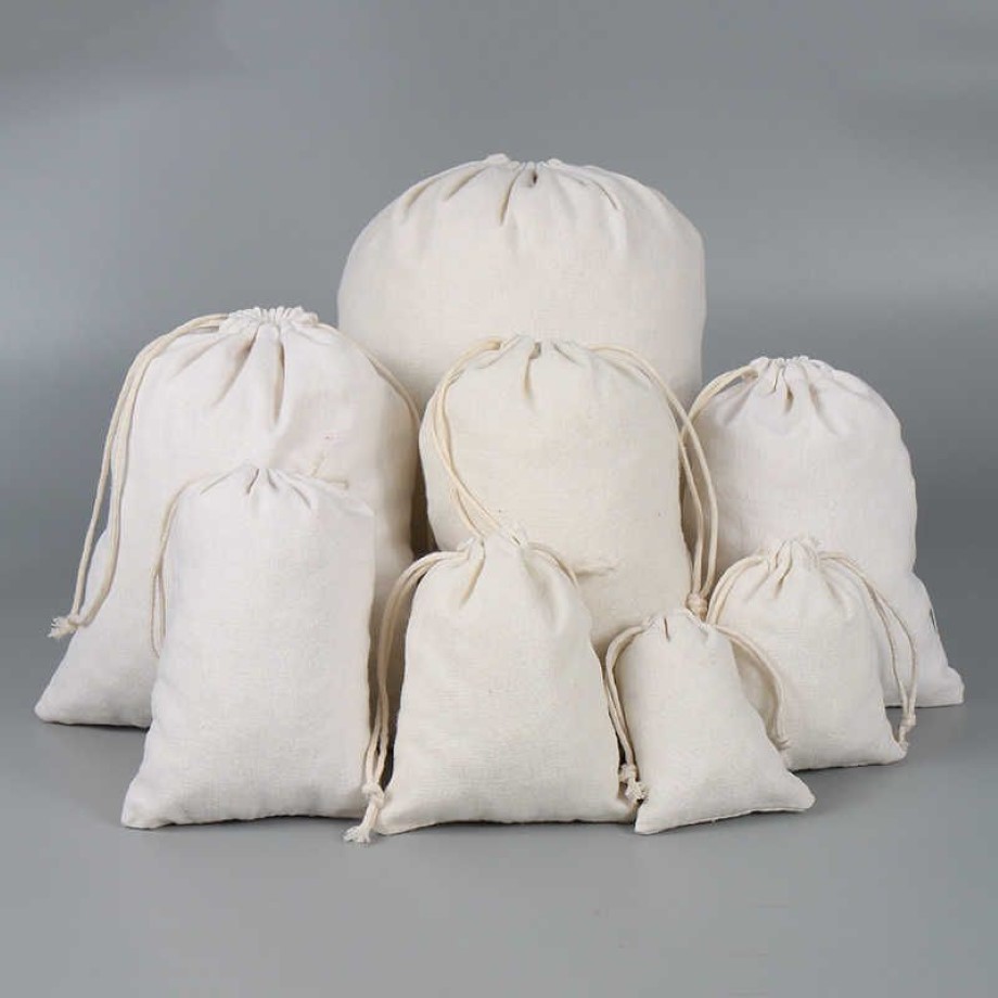 100 pçs drawable linho algodão saco sacos de presente de casamento malotes varejo cordão bolsa jóias embalagem natal decor318j