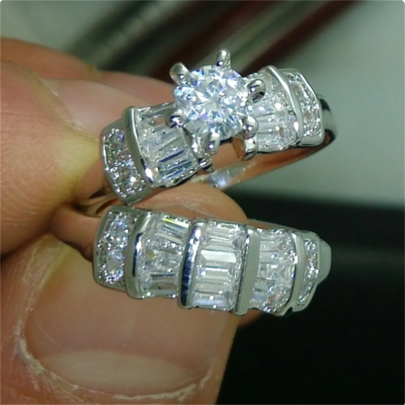 Vintage Promise Ring Set AAAAA Zircon White Gold Wedding band Rings for Women Bridal Party Engagement Jewelry Gift