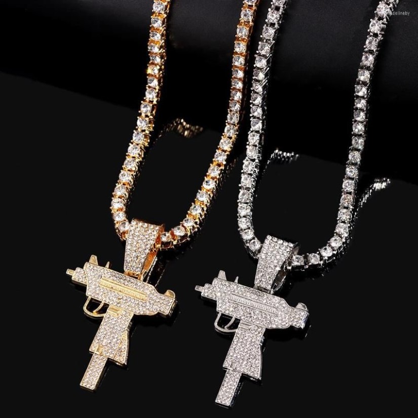 Chains Fashion Shiny Rhinestone UZI Submachine Gun Pendant Necklace For Men Women Iced Out Paved Crystal Tennis Chain Jewelry216h