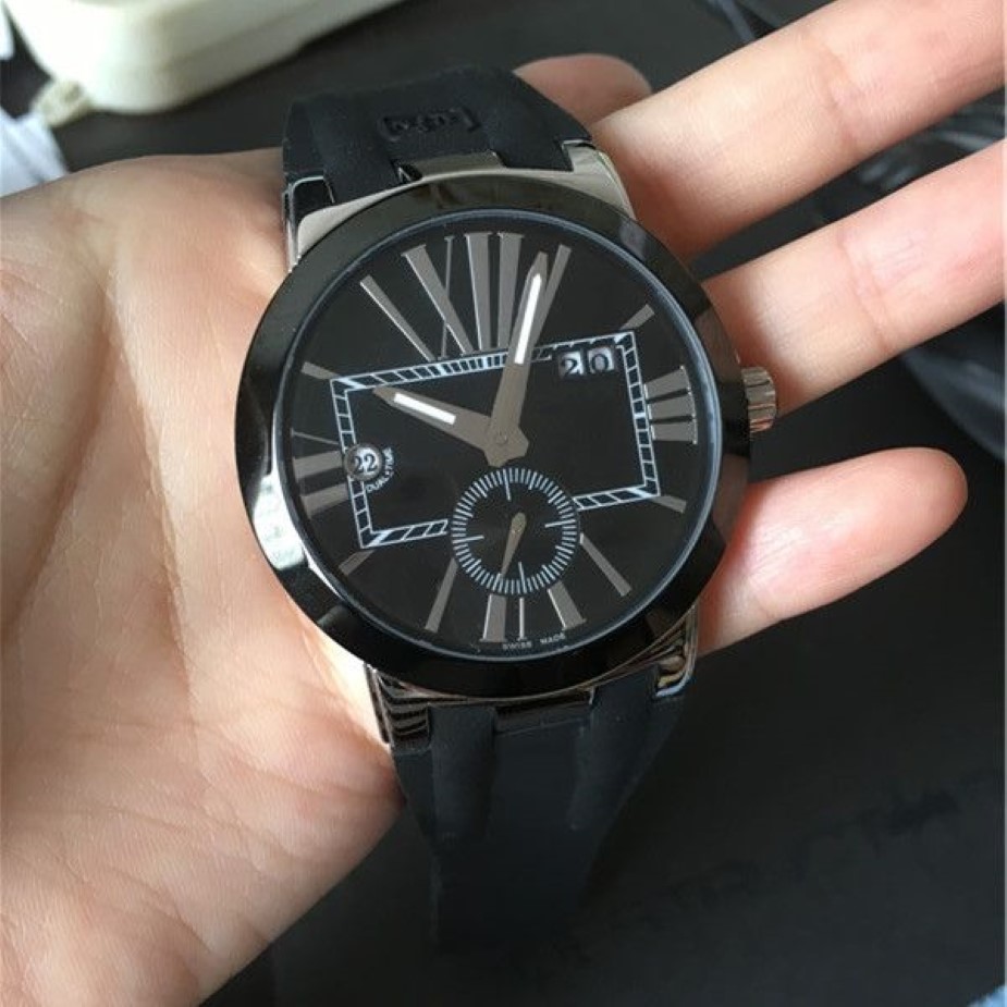 Male Watches black rubber man watch mechanical Automatic style wristwatch 44mm black Face Transparent Back Side 033245m