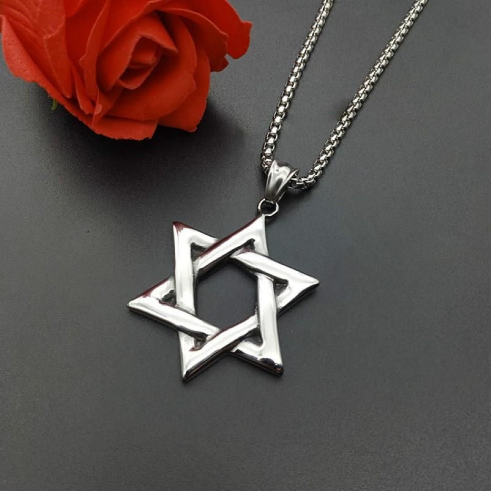 Kolye Kolyeleri David İsrail Zincirinin Yıldızı Kadınlar Paslanmaz Çelik Judaica Gümüş Renkli Yahudi Erkekler Jewelrypendent208r