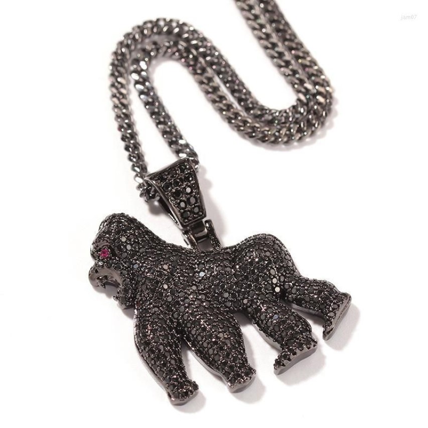 Ожерелья с подвесками в стиле хип-хоп, CZ, выложенные камнями, Bling Iced Out, подвески с животными гориллы для мужчин, ювелирные изделия в стиле рэп, черное золото, серебро ColorPend277v