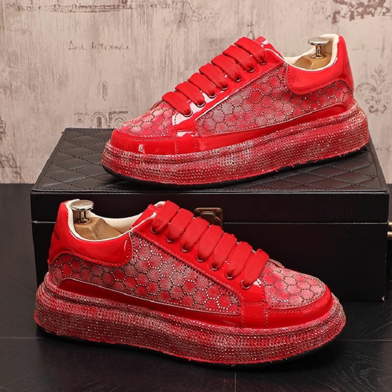 Baskets de luxe à strass brillants pour hommes, chaussures décontractées à plateforme, tendance, Version coréenne, chaussures de sport classiques à semelle épaisse, chaussures plates de rue 1H1