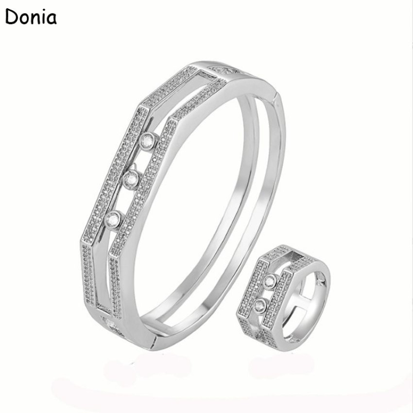 Donia Jewelry Luxury Bangle European and American Three Active Active Diamond Copper Micro Swired Bracelet Ring Set Lady D226M
