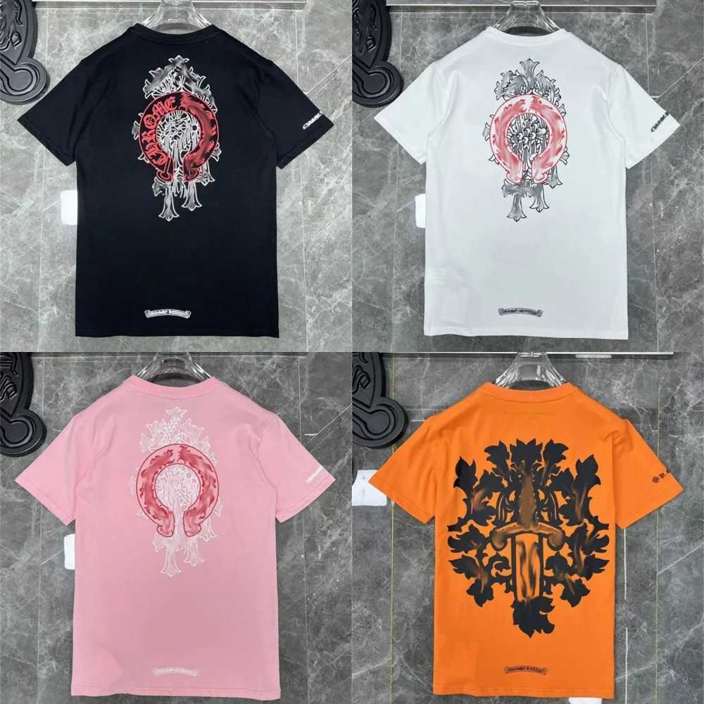 Modemerk Zomer CH Heren T-shirts Terug Cartoon Kat Sanskriet Hoefijzerprint Klassiek Kruis Retro Katoen Korte mouwen Tops Straat Casual Losse koppels T-shirt 1IQW