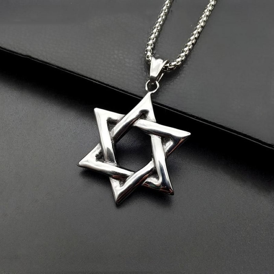 Naszyjniki wiszące gwiazda David Izrael łańcuch Naszyjnik Kobiety ze stali nierdzewnej Judaica srebrny kolor żydowsko -men biżuteria 299f