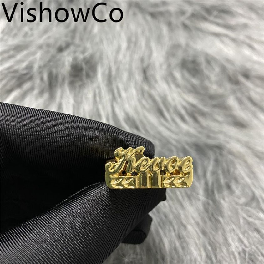 Vishowco Custom Name Pierścień Złota Spersonalizowana stal nierdzewna Hip Hop Women List mody na prezent 2207262655