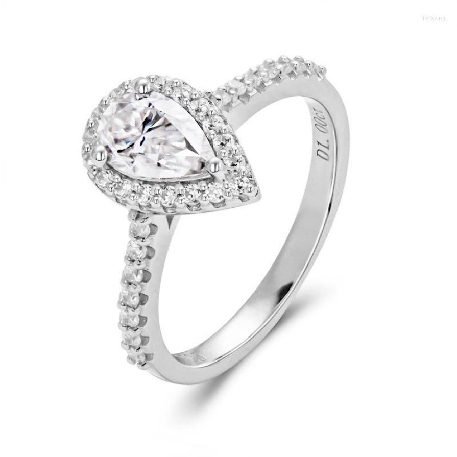 Collane con ciondolo AnuJewel 1ct Taglio a pera Moissanite Anello di fidanzamento nuziale Anelli in argento sterling 925 gioielli da donna Whole266C