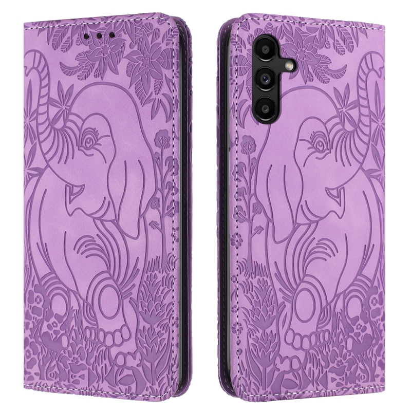 S24 Étuis en cuir de fleur d'éléphant pour Samsung S23 Plus FE S22 Ultra A15 A35 A55 A05S A34 A54 A14 Suck Wallet Mentions légales Porte-carte d'identité de crédit Pochette à rabat avec sangle