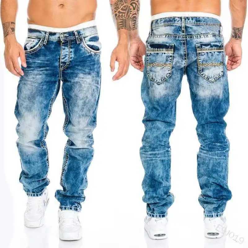 Men's Pants Mens jeans brand straight stretch ultra-thin jeans mens Pantalones mens casual pants denim Trousers bagged jeans black blue J240328