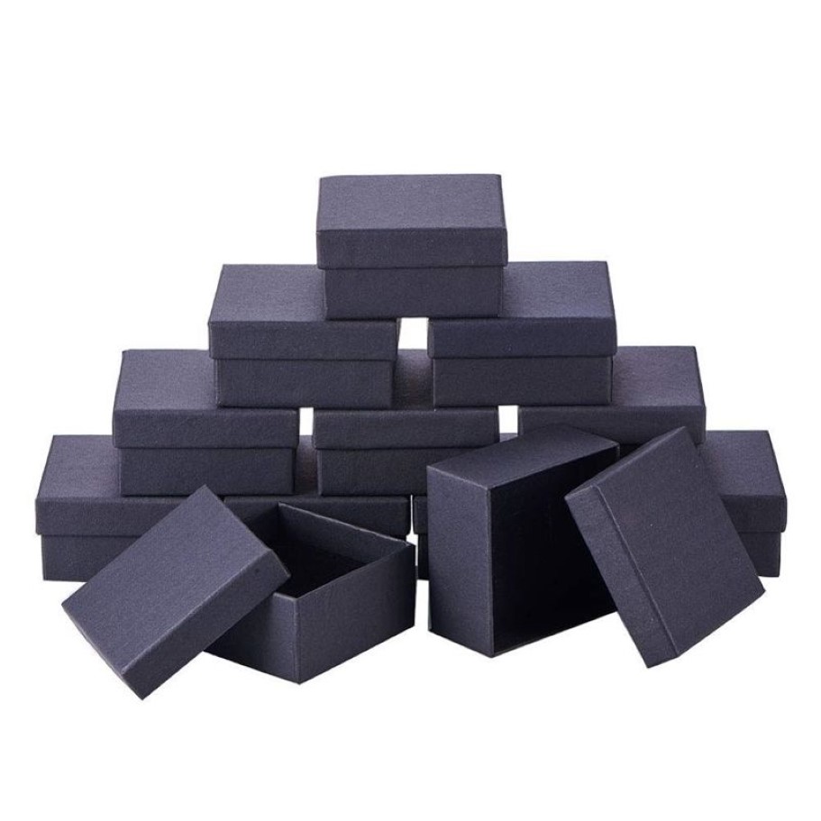 Pandahall 18-Black Square Rectangle Cardboard smyckesuppsättning Boxar Ring presentförpackningar för smycken Förpackning F80 210713290S