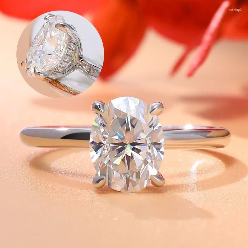 Anéis de cluster Smyoue 18k ouro branco 2ct moissanite anel de diamante para mulheres oval fantasia corte nupcial conjuntos solitaire casamento promessa ban2328