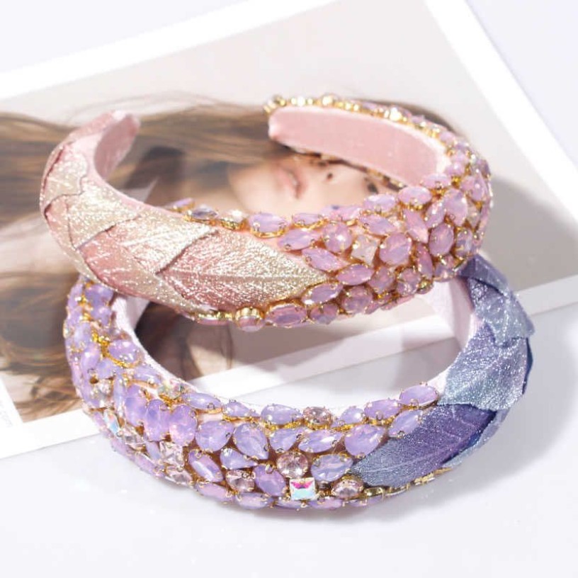 Luxury Crystal Hairbands Womens Hair Accessories Baroque Padded Head Band Pink Purple Rhinestone Headband Princess Headdress X07223206