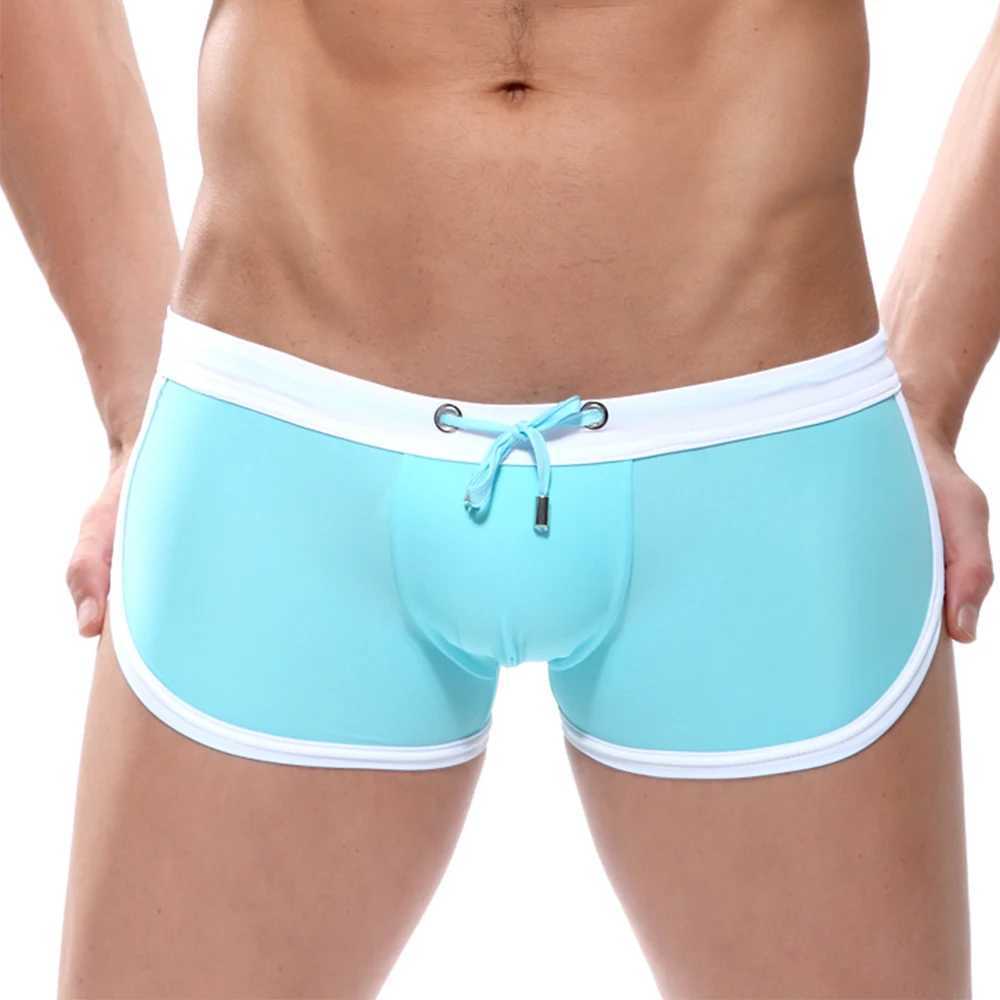 Men's Swimwear Mens Swimming Trunks Board Boxer Shorts Swimwear Swimsuit Beach Summer Swim Shorts Drawstring Fashion Big Pouch-Cup Briefs 24327