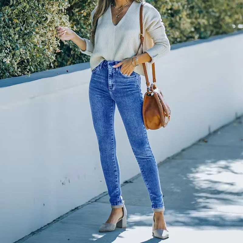 Damesjeans dames casual jeans hoge taille broek Gebleekte slanke Hoge elastische pasvorm lange Potlood broek vrouwelijke broek goede kwaliteit 91Y22 24328
