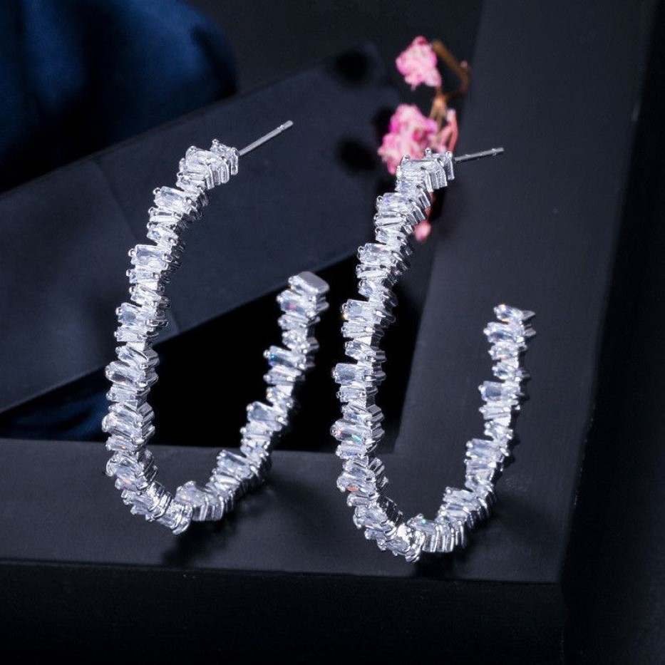 Luxury Hoop Earring Designer för kvinna 925 Silver Post AAA Cubic Zirconia Copper Jewelry Rose Gold Plated White CZ Earring Girls W238W
