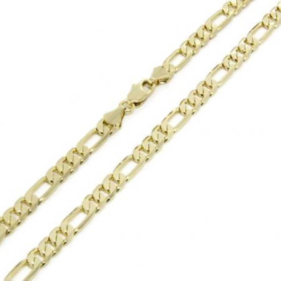 Mens 14k Yellow Real Solid Gold GF 8mm Italian Figaro Link Chain Halsband 24 tum som skickar alla föremål från en rök-215S