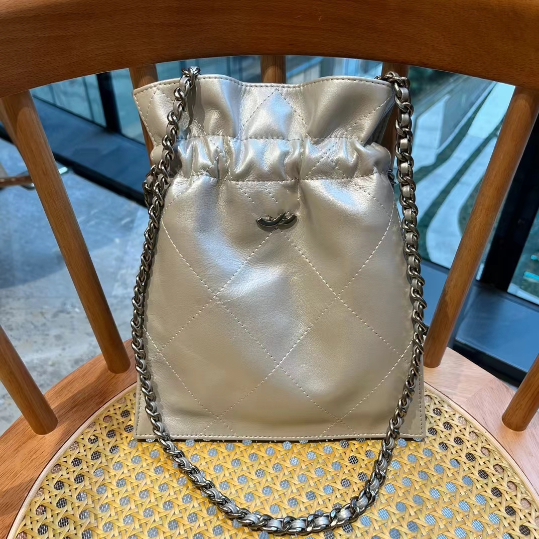 New drawstring leather garbage bag small fragrant wind rhombus chain bag portable shoulder oblique span lucky bag small bucket women's bag