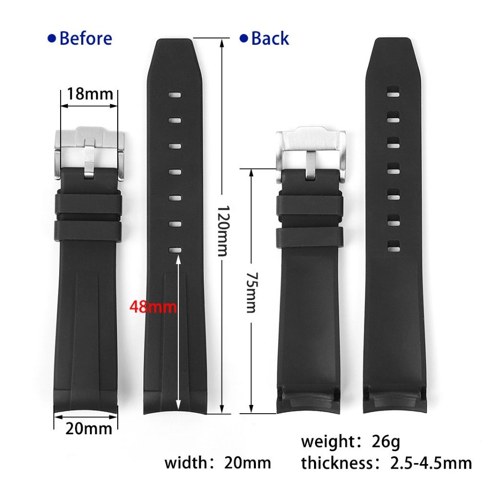 Watch Bands Curved End High Quality FKM Rubber Band 20mm Men Women Waterproof Replacement Strap Wristband Diving Accessories 221102703