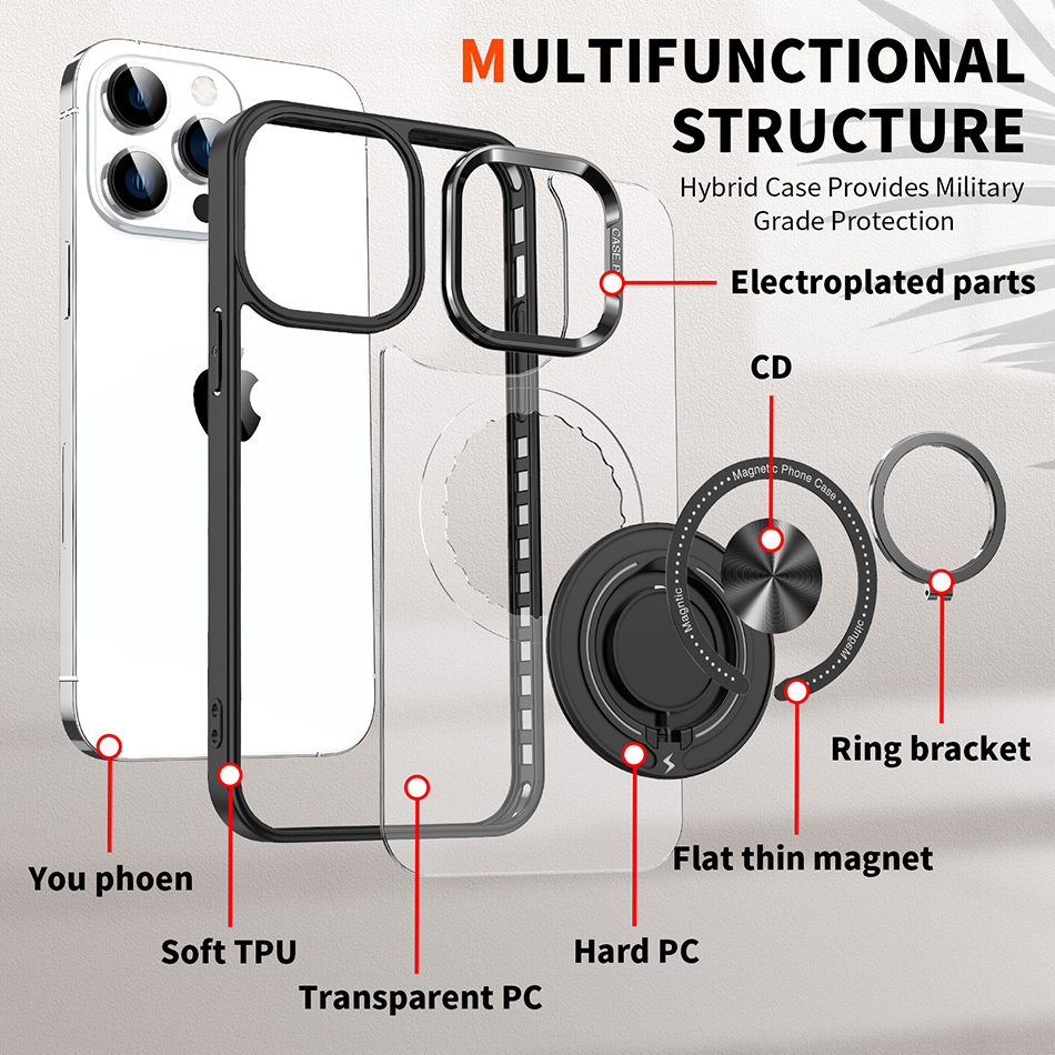 アーマー360回転ブラケット磁気電話ケースiPhone 15 Pro Max 14 Plus Samsung S24 Ultra Back Cover with Ring Stand Kickstand