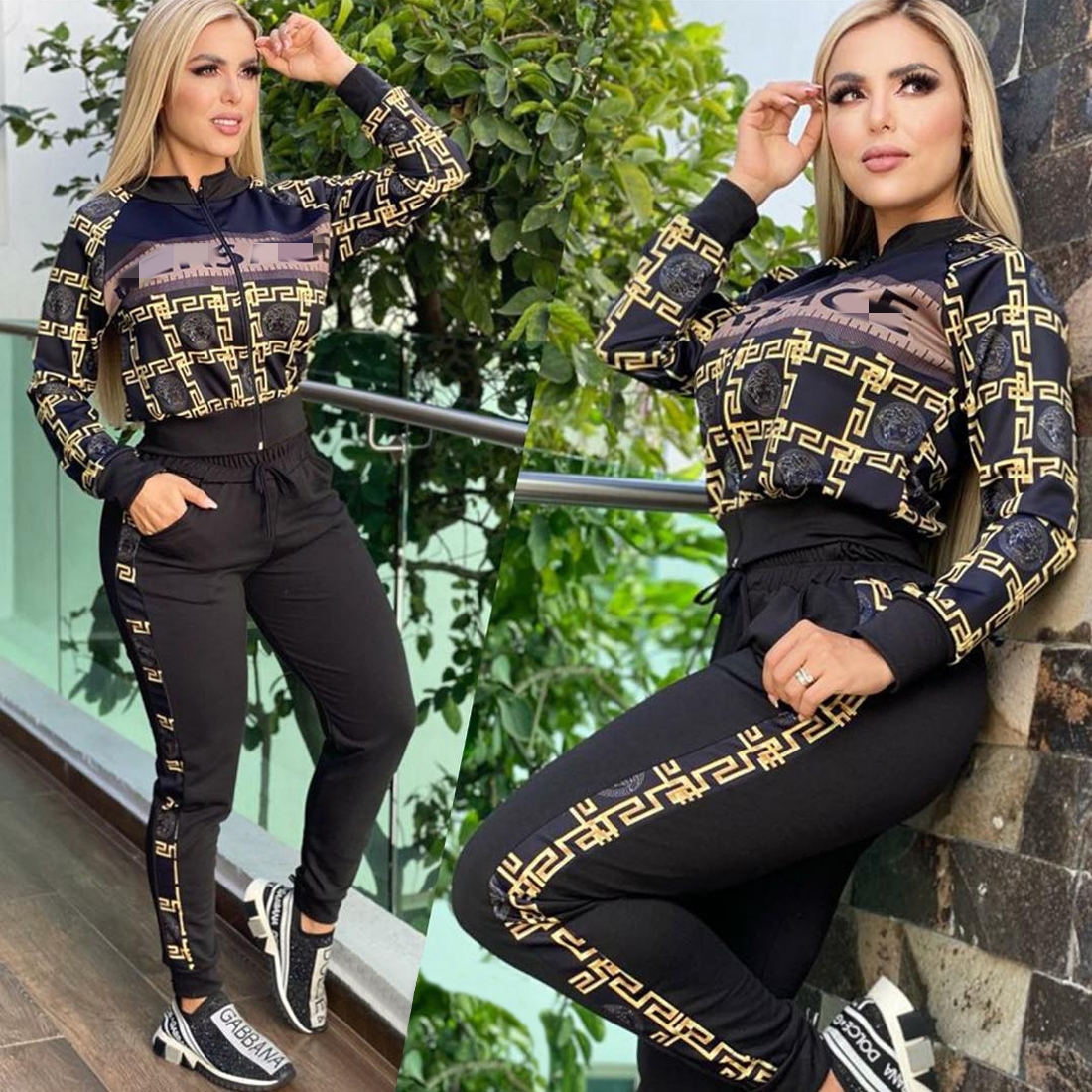 Jacket and Bottoms Two Piece Pants Outfit Women Fashion Zip Sweatshirt and Pant Sets Free Ship