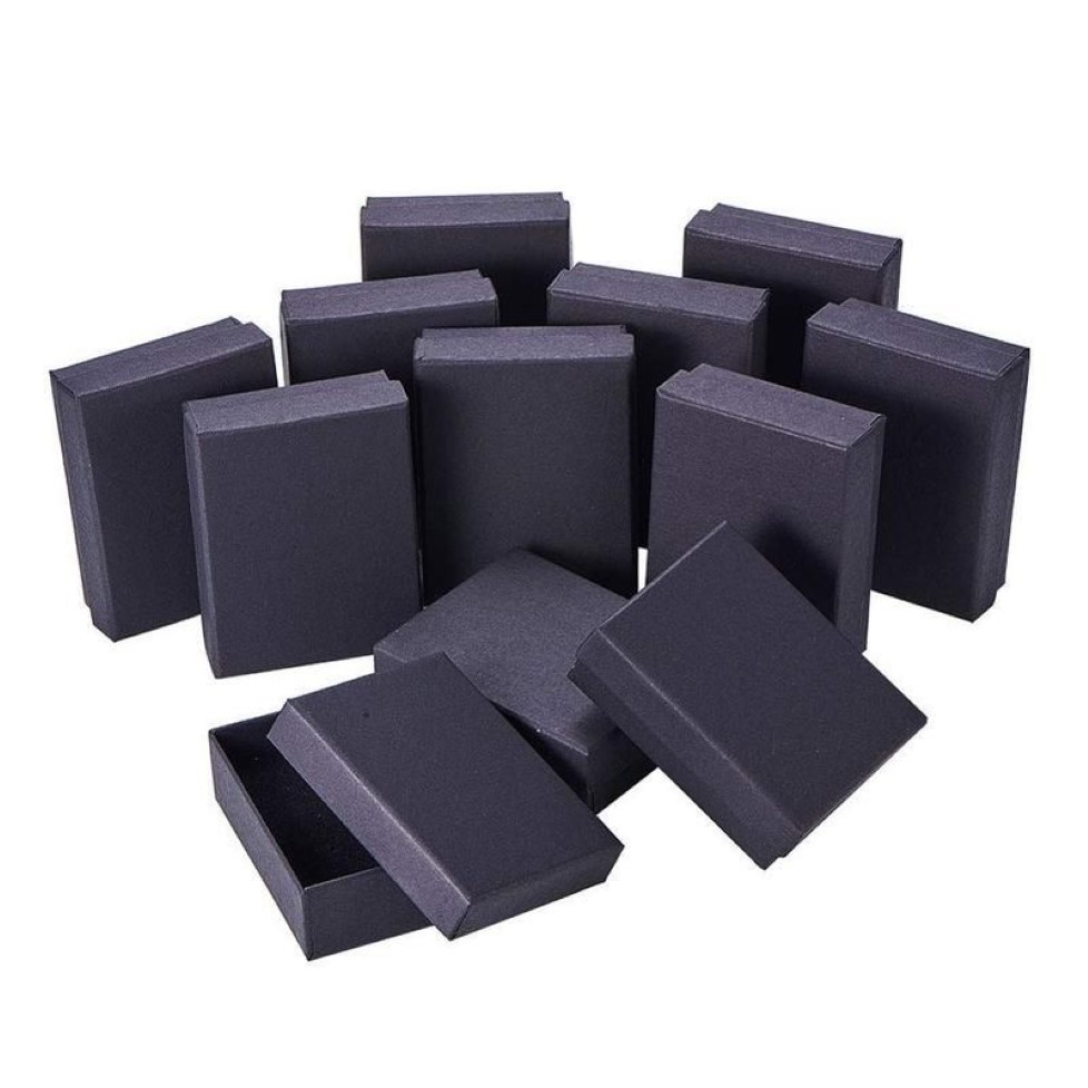 Pandahall 18-Black Square Rectangle Cardboard smyckesuppsättning Boxar Ring presentförpackningar för smycken Förpackning F80 220509244H